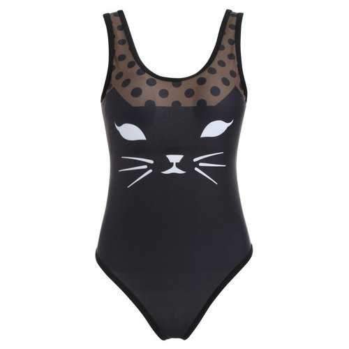 Cat Open Back Swimsuit - Black S