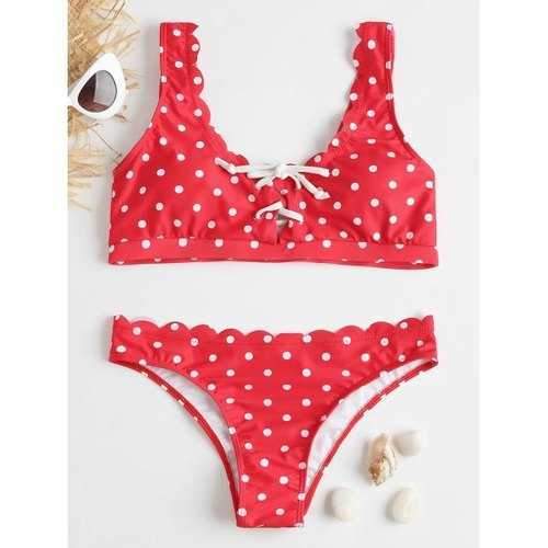 Polka Dot Scalloped Bikini - Red S