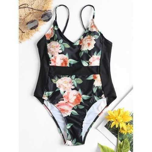 Cami Floral One-piece Swimsuit - Black S