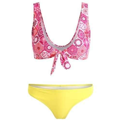 Low Waist Print Scrunch Bikini - Yellow M