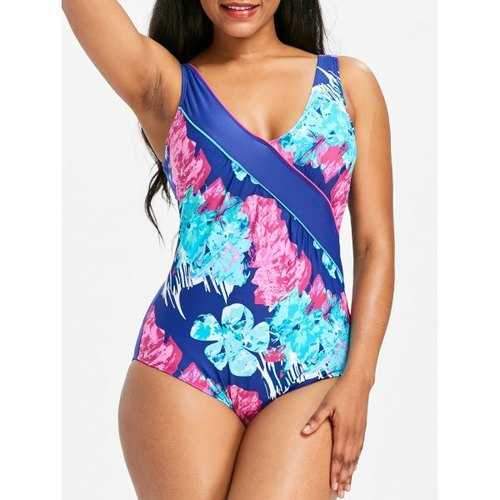 One-piece Flower Open Back Swimwear - Cobalt Blue M