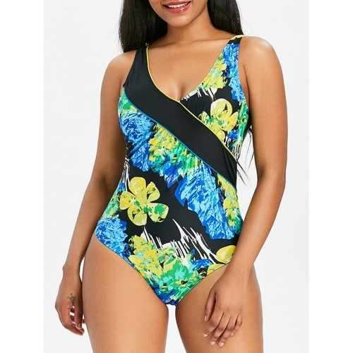 One-piece Floral Backless Swimwear - Black M