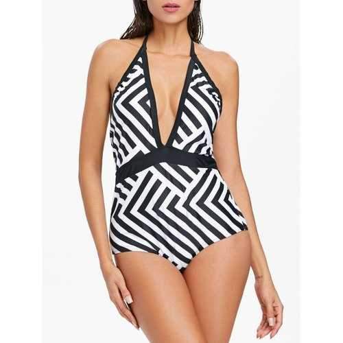 Open Back Zig Zag Monokini Swimsuit - White S