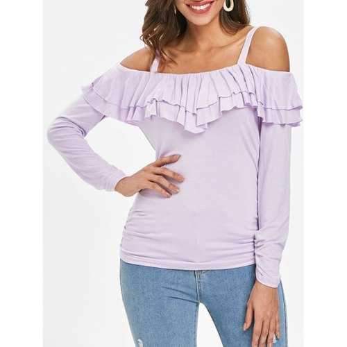 Flounce Insert Cold Shoulder T-shirt - Mauve L