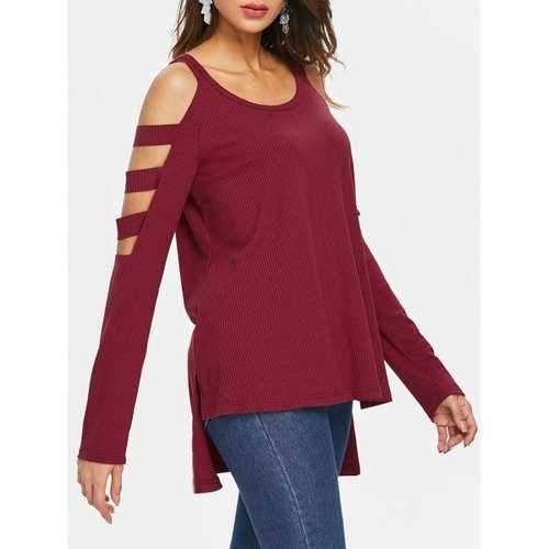 Cut Out High Low T-shirt - Red Wine M