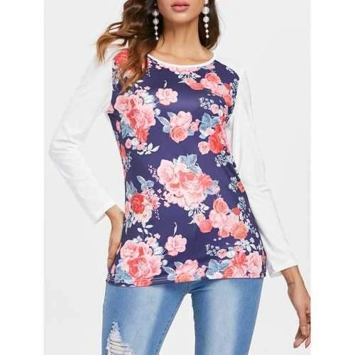 Long Sleeves Floral T-shirt - White S