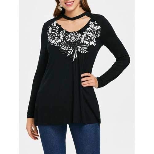 Slim Fit Applique Cut Out T-shirt - Black Xl