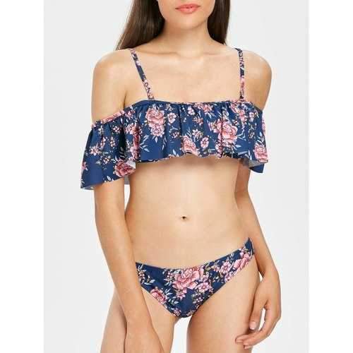 Flower Low Rise Bikini Set - Light Steel Blue L