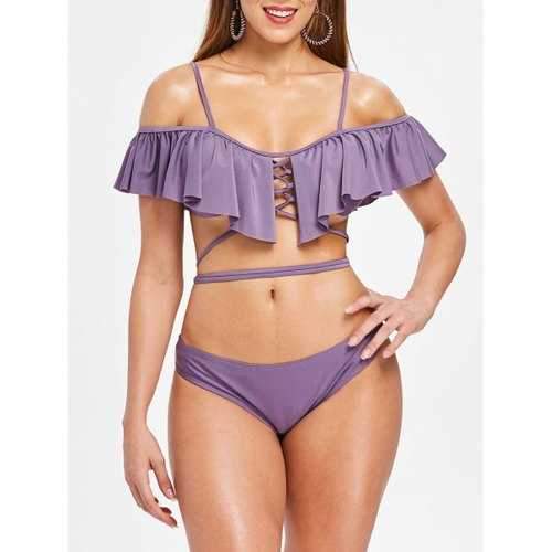 Flounced Lacing Bikini - Viola Purple 2xl