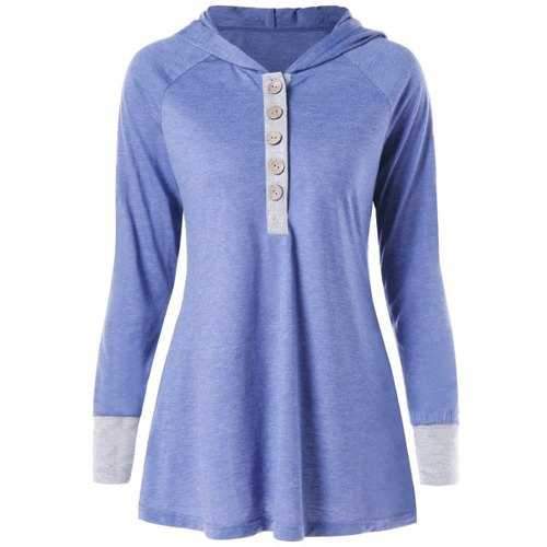 Hooded Henley T-shirt - Light Steel Blue 2xl