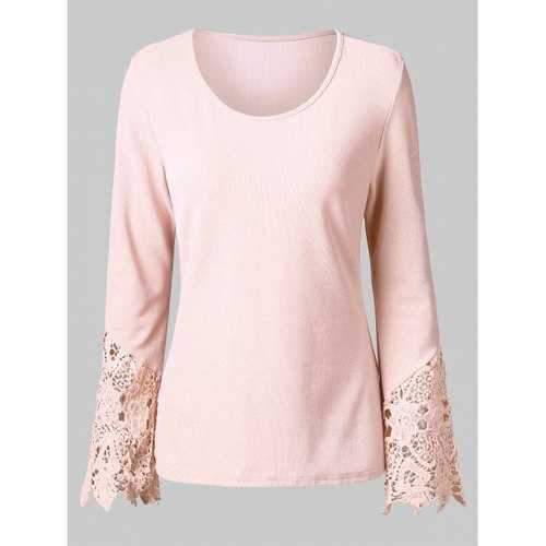 Lace Cuffs Long Sleeve T-shirt - Light Pink M