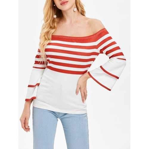 Full Sleeve Stripe Off Shoulder T-shirt - M