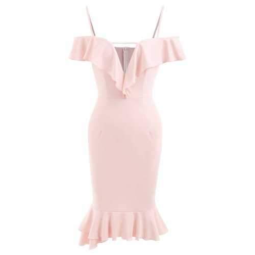 Falbala Trim Cut Out Small Fishtail Dress - Light Pink Xl