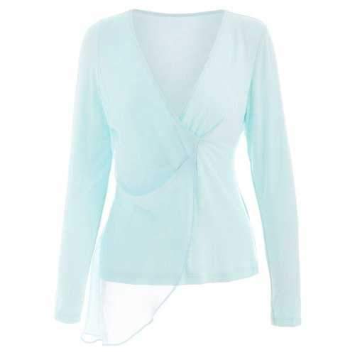 Chiffon Overlay Surplice T-shirt - Robin Egg Blue L