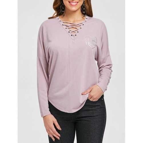 Criss Cross Letter Print Top - Light Pink S