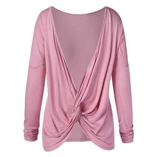 Twisted Long Sleeve Plus Size Tee - Light Pink L