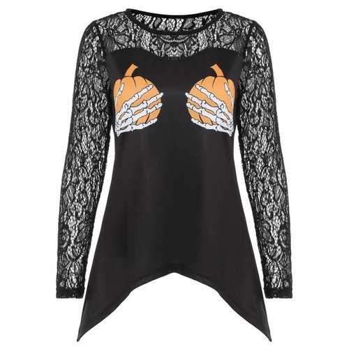 Halloween Pumpkin Boobs Lace Insert T-shirt - Black S