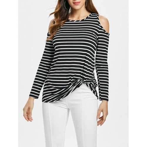 Open Shoulder Stripe T-shirt - Black M