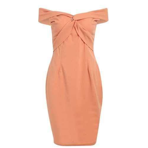 Twist Front Off The Shoulder Dress - Orange 2xl