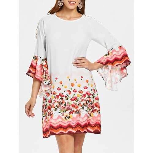 Ladder Cut Out Floral Dress - Milk White S