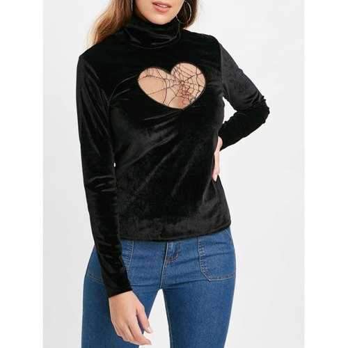 Turtleneck Velvet Long Sleeves Top - Black 2xl