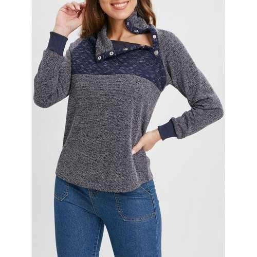 Buttons Color Block Top - Gray Xl