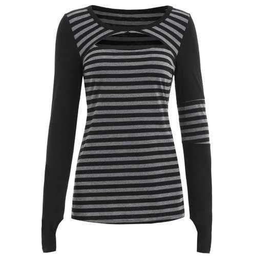 Long Sleeve Stripe Panel T-shirt - Black M