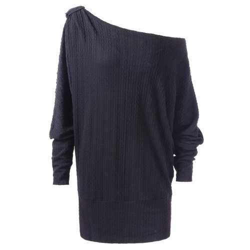 Open One Shoulder Long Sleeve Tunic Dress - Dark Gray M