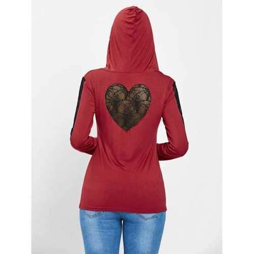 Spider Lace Panel Sleeve Halloween Hooded T-shirt - Red S