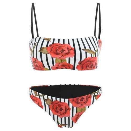 Spaghetti Strap Floral Stripe Bikini Set - Xl