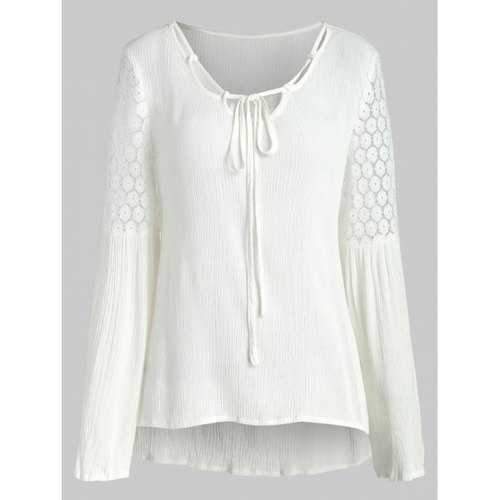 Lace Detail High Low Blouse - White S