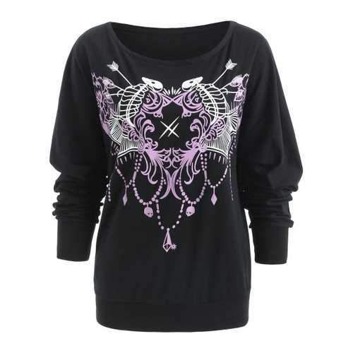 Dramatic Horse Print Long Sleeve T-shirt - Black L