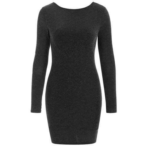 Sparkly Open Back Bodycon Dress - Black L