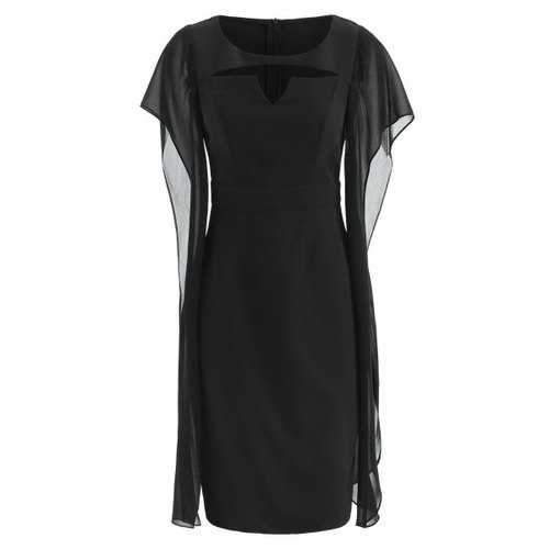 Flowy Sleeve Cut Out Front Fitted Dress - Black S