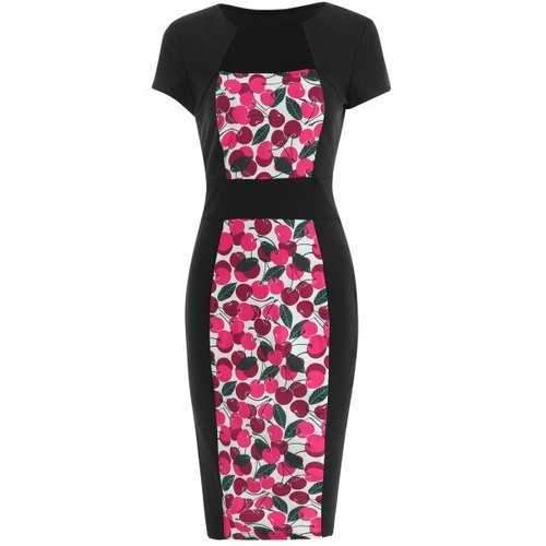 Cherry Print Short Sleeve Sheath Dress - Xl