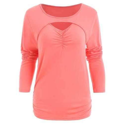 Ruched Bust Long Sleeve Slim Fit T-shirt - Bean Red Xl