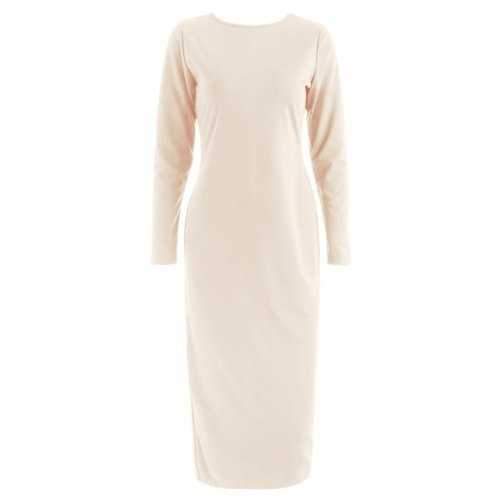 Long Sleeve Zip Back Slim Dress - Apricot Xl