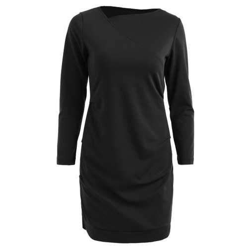 Zipper Side Long Sleeve Fitted Dress - Black S