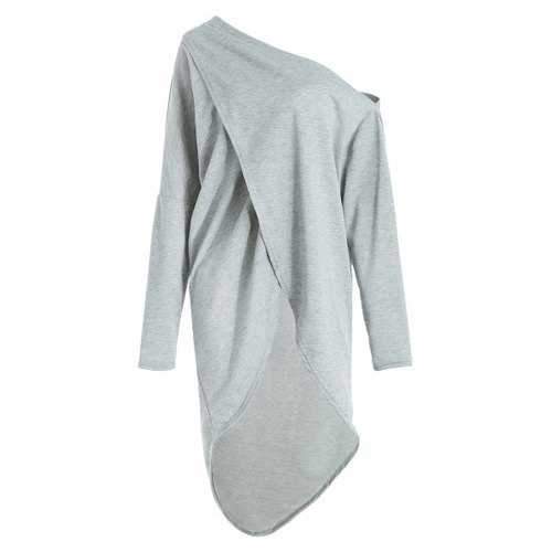 Full Sleeve Slit Front Long T-shirt - Light Gray S