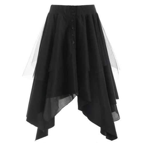 Mesh overlay Faux Suede Longline Skirt - Black Xl