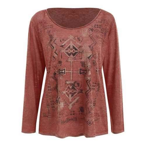 Geometric Long Sleeve T-shirt - Chestnut Red L