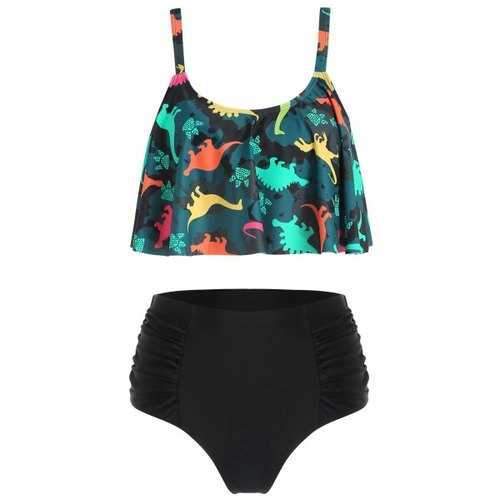 Dinosaur Print High Waist Bikini Set - S