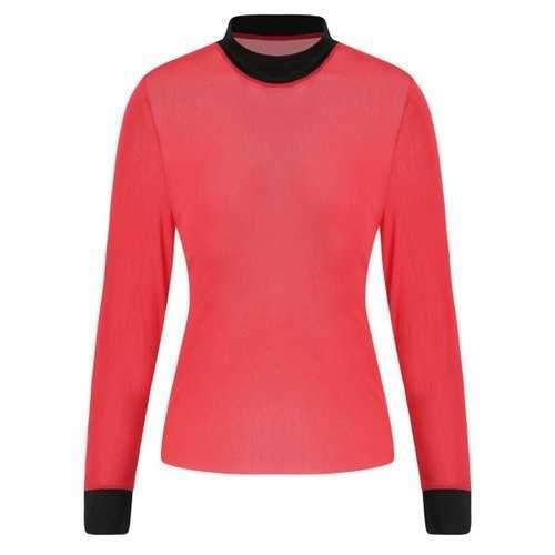 Contrast Trim See Through Mesh Top - Red M