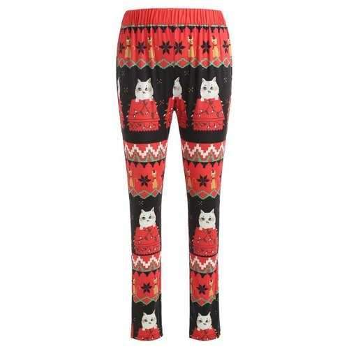 Christmas Cat Print High Waist Leggings - L