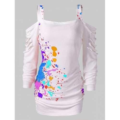 Cold Shoulder Ladder Cut Out Blood Splatter T-Shirt - 2x