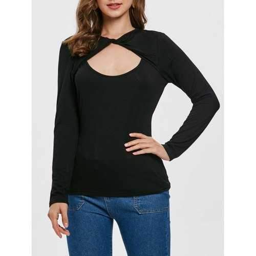 Long Sleeve Cut Out Fitted T-shirt - Black M