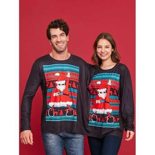 Two Person Long Sleeve Christmas Santa T-shirt - Black Xl