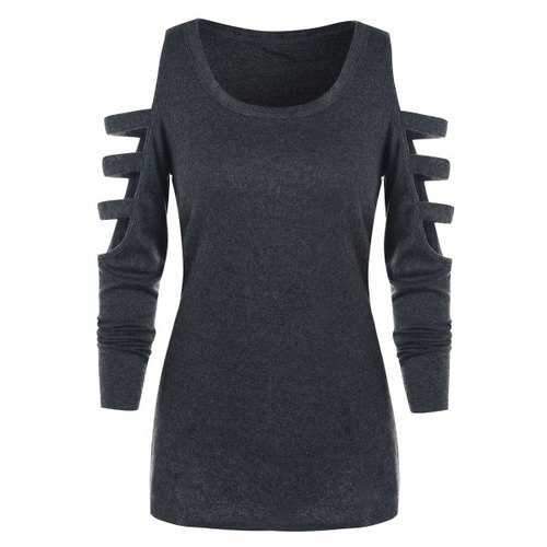 Long Sleeve Ladder Cut Out T-shirt - Dark Slate Grey M