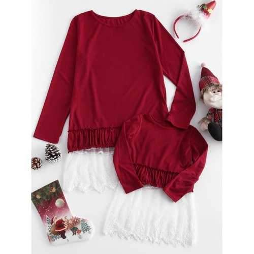 Lace Insert Family Matching Christmas T-shirt - Red Wine Kid L