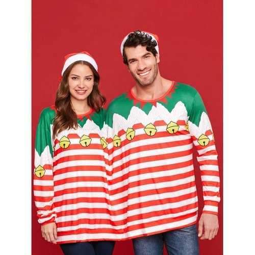 Two Person Christmas Long Sleeve Stripe T-shirt Pajamas - M